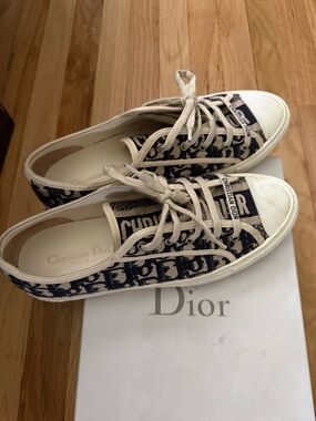 Dior Navy and Cream Logo Canvas Sneakers